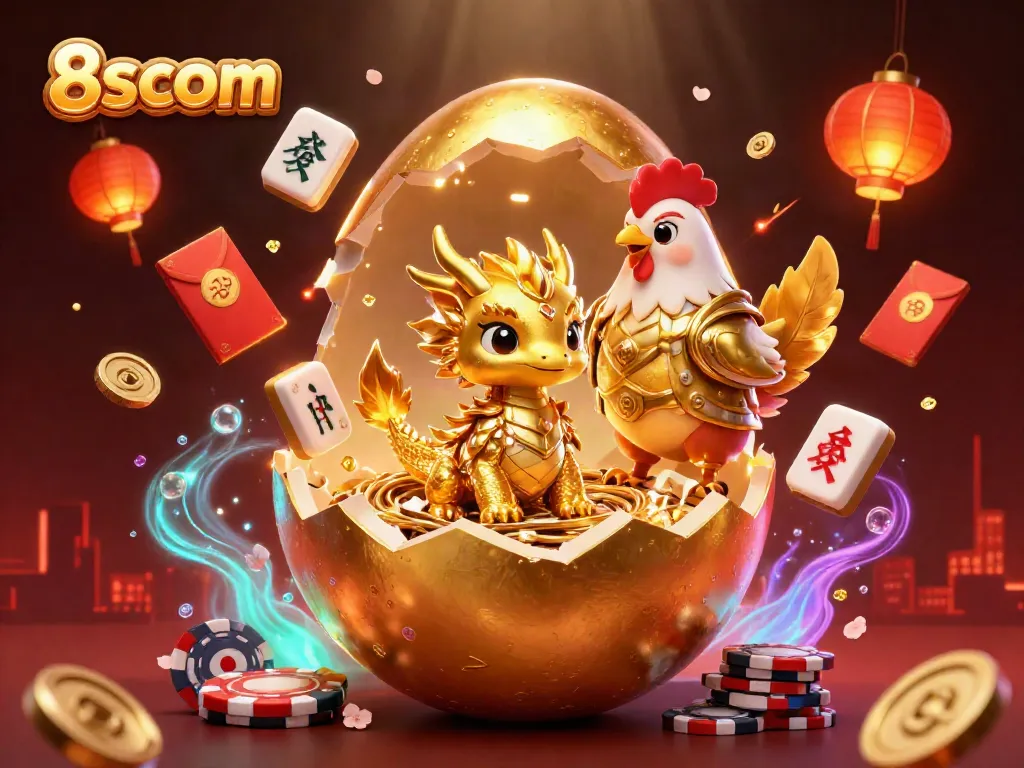 Win big at 8scom with a golden dragon finding fortune amidst dazzling casino elements.