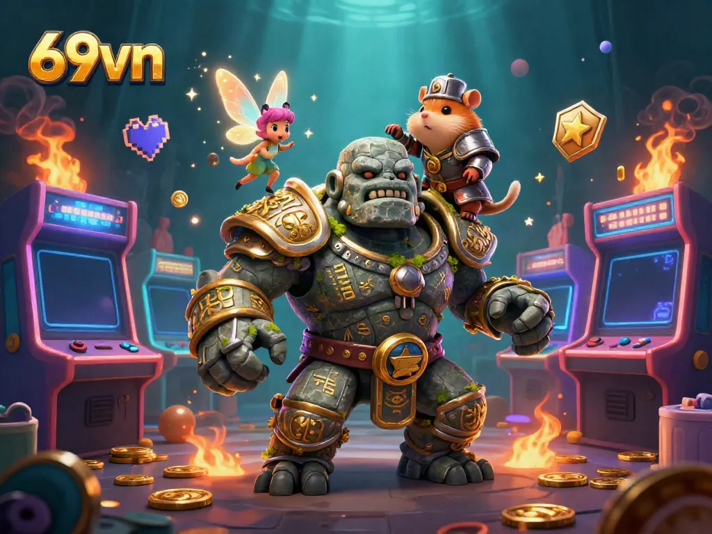 Experience exciting gaming moments with 69vn's vibrant character-filled casino environment.