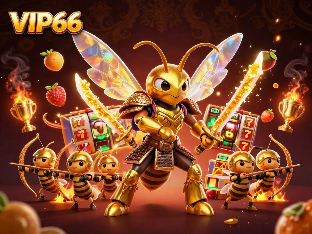 Experience the excitement of VIP66 with stunning slot game illustrations in a vibrant casino setting.