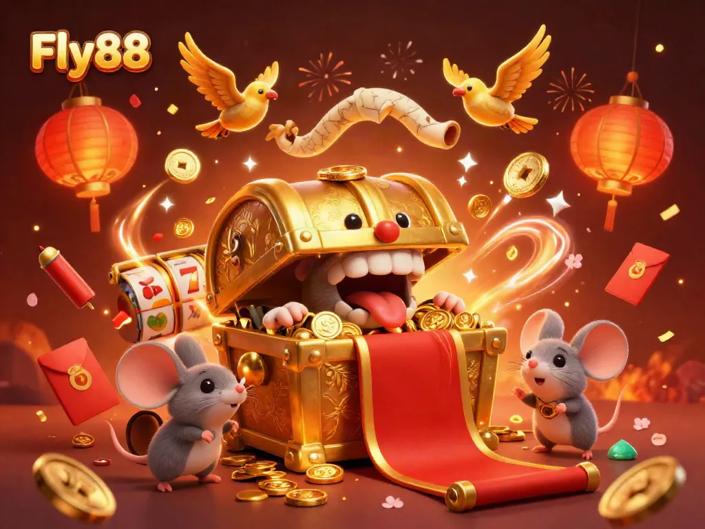 Fly88 entices players with a thrilling 3D treasure scene filled with slot themes and rich visuals.