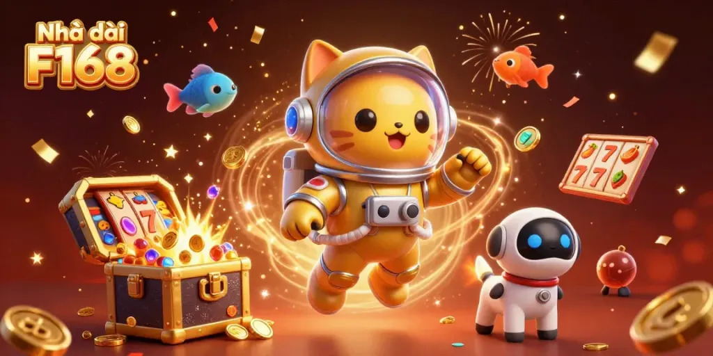 Engage in thrilling gameplay at Nhà cái F168 with vibrant 3D casino-themed characters and dynamic elements.