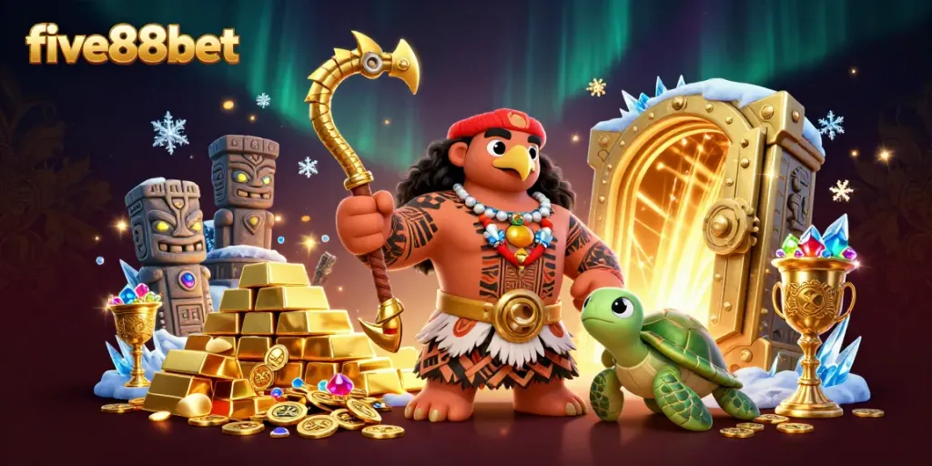 Engage with giant jackpots and golden treasures at five88bet in this vibrant 3D casino illustration!