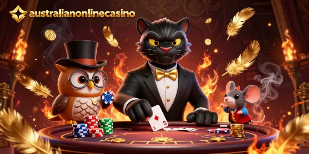 Stylish black panther deals cards in a vibrant casino scene at australianonlinecasino