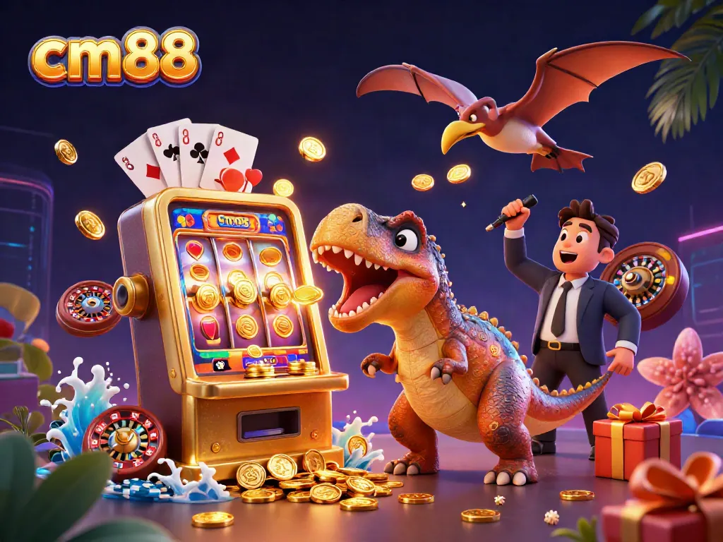 cm88 jackpot scene with characters collecting winnings from a vibrant casino atmosphere