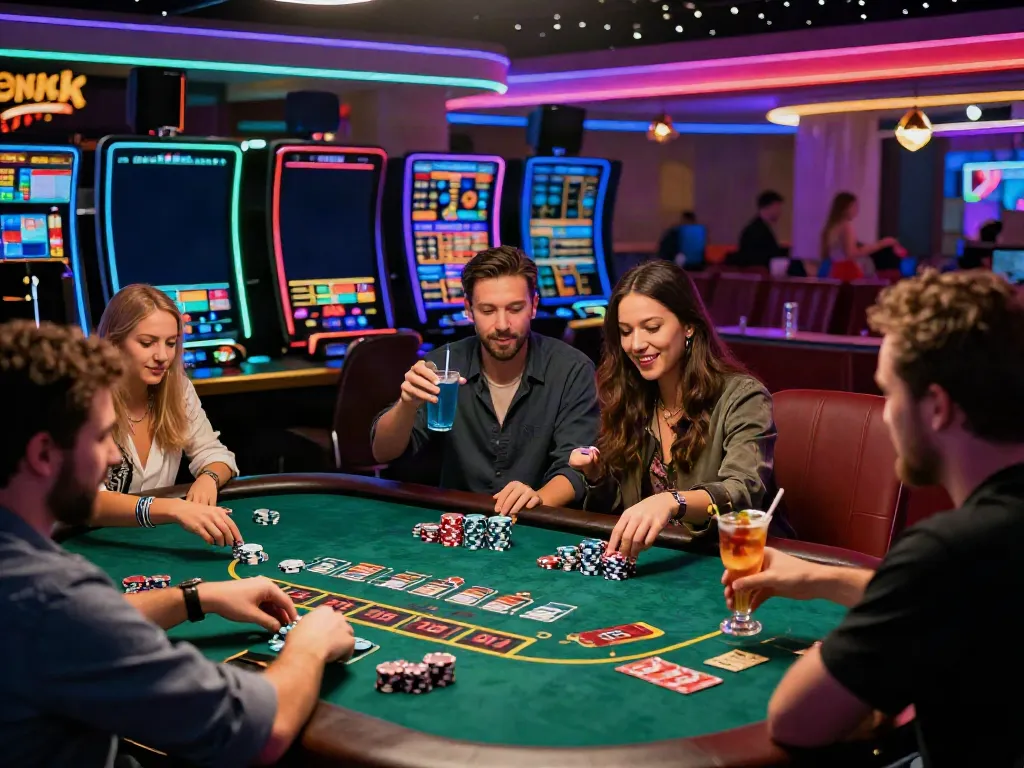 Engaged players enjoying a vibrant blackjack game at 666Gambit Casino, capturing the excitement of online gambling.