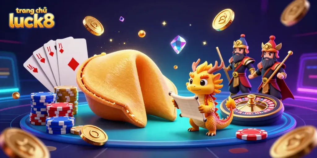 Bet big at trang chủ luck8 with a vibrant casino illustration showcasing rich gaming elements and dynamic characters.