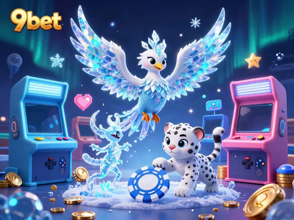 Engage with exciting 9bet gaming through this vibrant 3D scene featuring a mystical phoenix and playful characters.