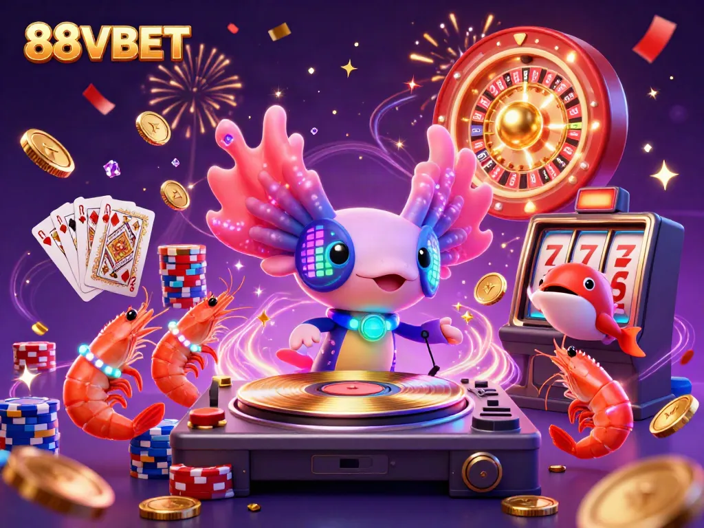 Experience the thrilling world of 88VBET with vibrant characters and dynamic gaming elements in this lively illustration.
