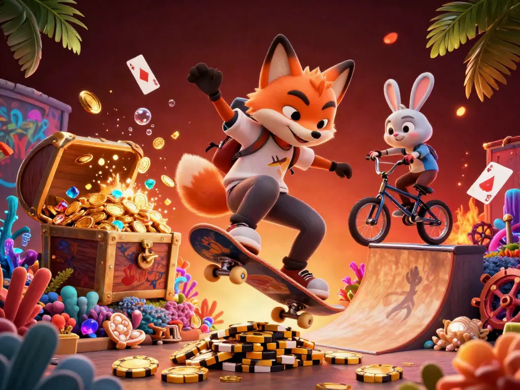 Engaging xin88 casino action scene featuring cartoon characters and vibrant elements of gambling.