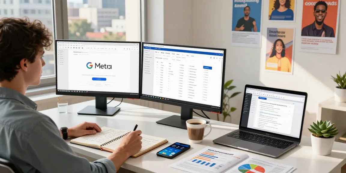 Business professional analyzing Google Ads & Meta Ads in Zimbabwe from a modern digital marketing workspace.