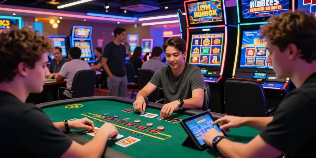 Players enjoying top credit card casinos with engaging live dealer games and vibrant slots.