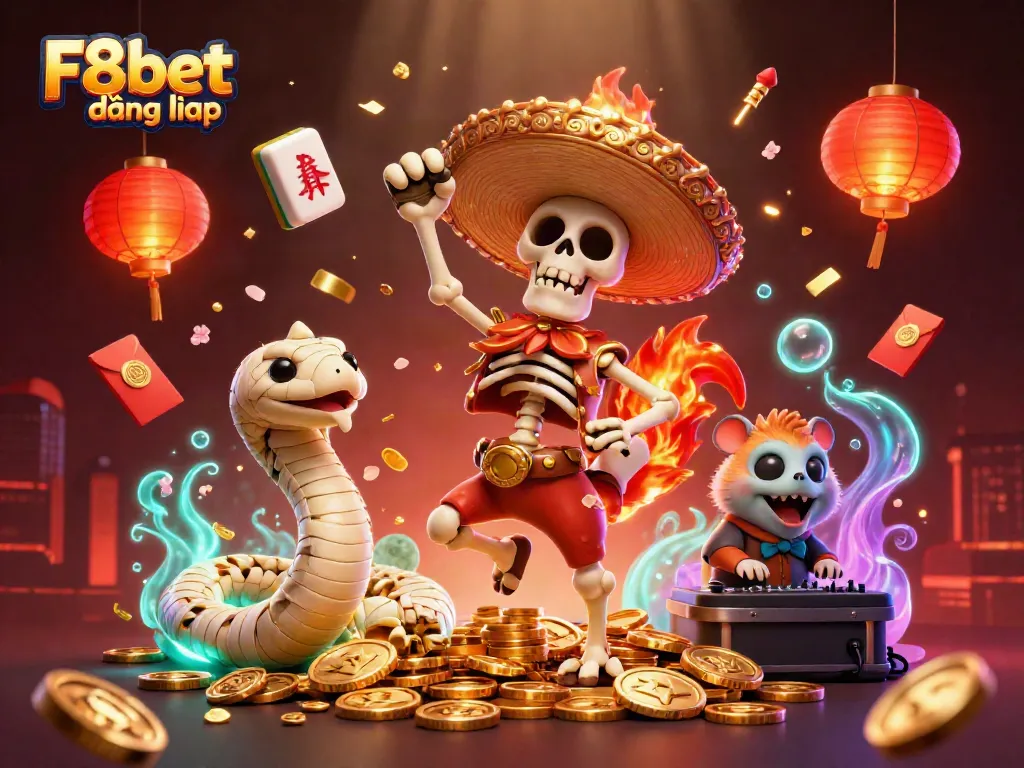 Celebrate wins with F8bet đăng nhập in this vibrant and dynamic casino-themed illustration.