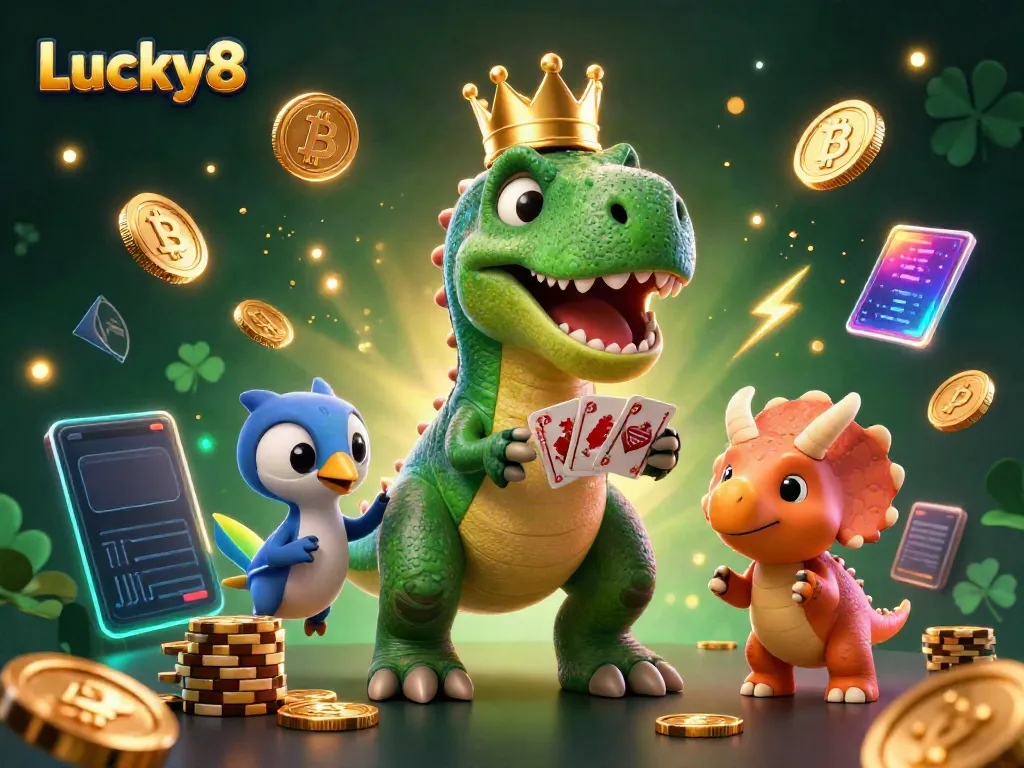 Engage in exciting gaming with Lucky8 featuring cartoon characters and vibrant casino elements.