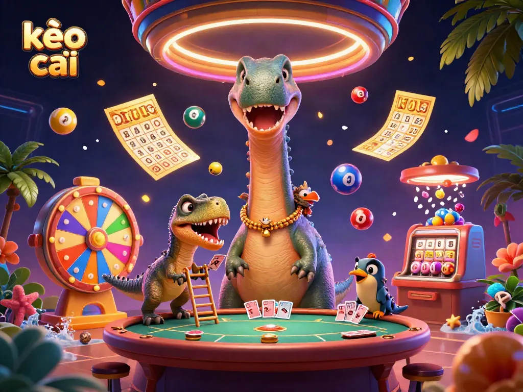Experience the thrill of kèo nhà cái with a vibrant 3D illustration featuring imaginative characters and dynamic casino elements.