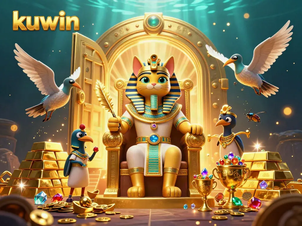 Play and win at kuwin with vibrant casino-themed characters and treasures bursting with excitement.