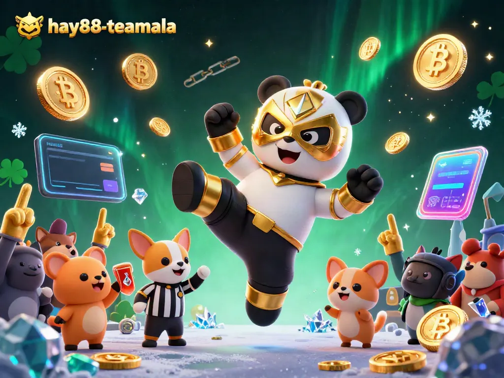 Experience thrilling action at hay88-teamala with a wrestling panda and animal crowd in a vibrant gaming scene.