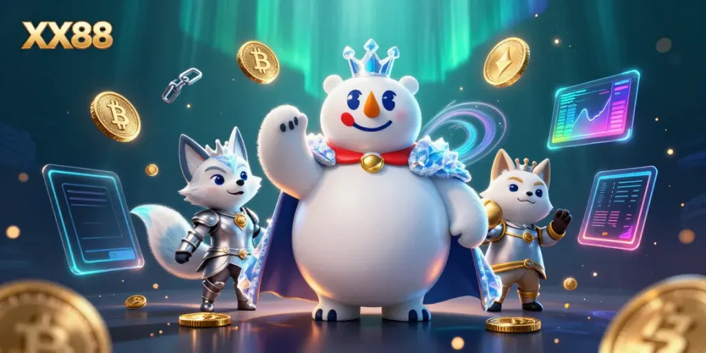 Experience the electrifying energy of XX88 as the ice king bear and fox embark on a rewarding gaming adventure.