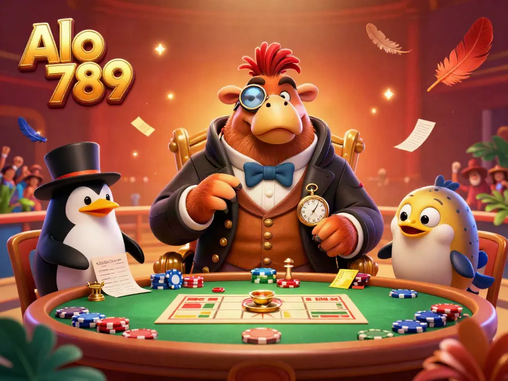 Experience the thrill of Alo 789 with a vibrant cockfighting scene featuring dynamic characters and betting elements.