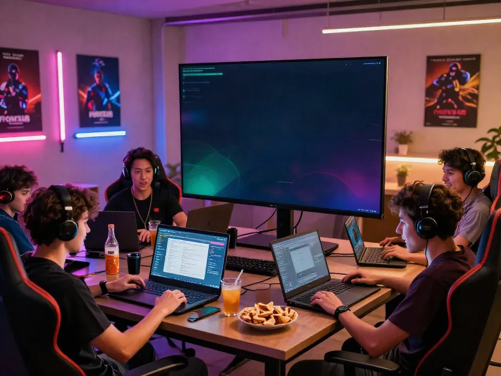 Engaged gamers enjoying competitive play at Manclub online platform in a vibrant gaming setup.