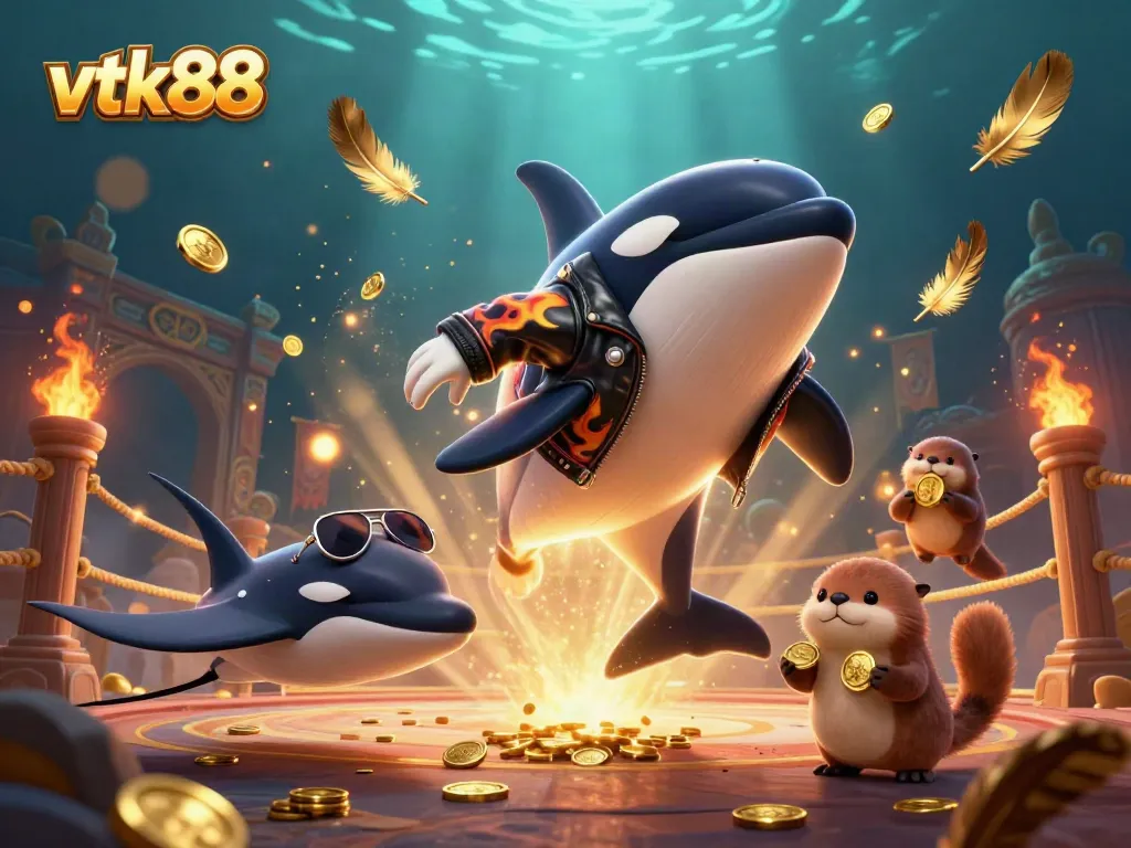 Players enjoy thrilling games at vtk88 with vibrant 3D characters immersed in a rich casino scene.