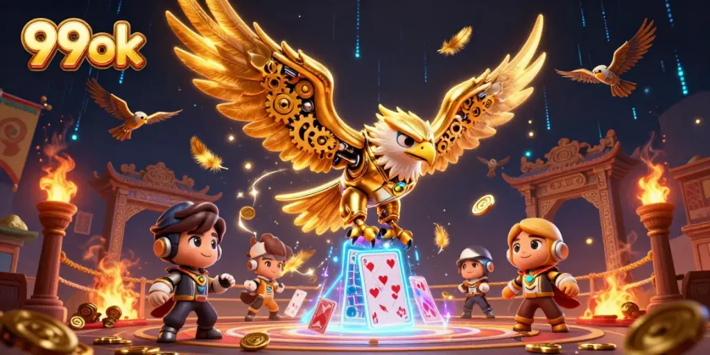 Experience high-stakes thrills with 99ok's energetic casino-themed digital illustration of dynamic gaming action.