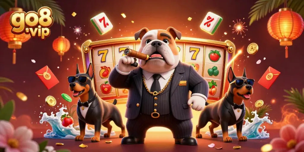 Experience action with go8 vip in a vibrant casino scene featuring bulldogs and stunning gaming visuals.