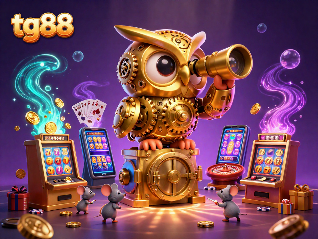 Experience thrilling gaming action with tg88 in a vibrant 3D casino illustration featuring dynamic characters and elements.