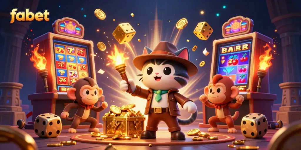 Experience thrilling adventures at fabet as the explorer cat uncovers a golden casino artifact.