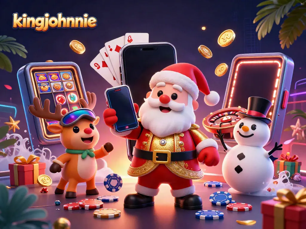 Experience the thrill at kingjohnnie with festive gaming characters and vibrant casino elements.