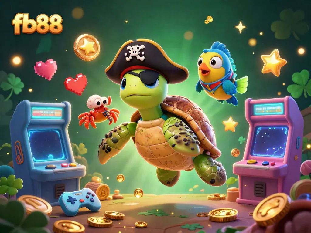 Experience thrilling gaming action with fb88 in a vibrant underwater scene featuring a pirate turtle and treasure.
