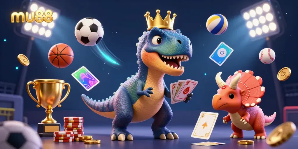 Engage in thrilling card games at mu88, featuring vibrant 3D illustrations of dynamic characters.