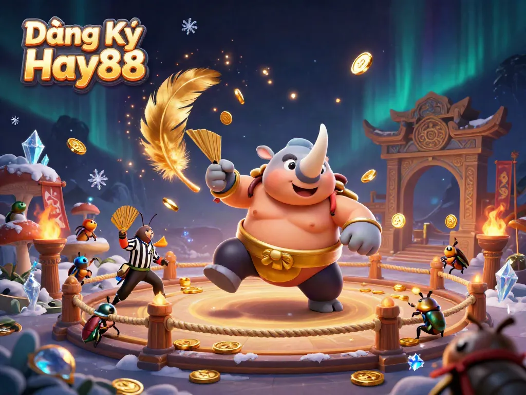 Experience exciting gameplay with Đăng Ký Hay88, featuring a dynamic scene of a sumo champion beetle.