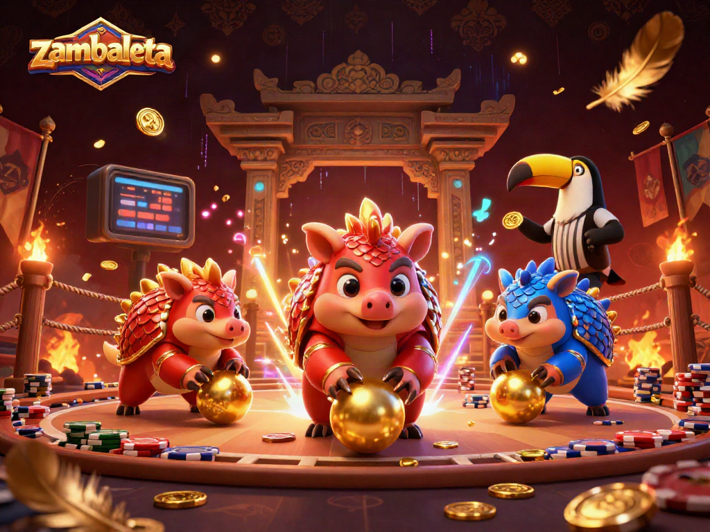 Engage in thrilling gameplay with zambaleta as pangolins compete in a vibrant casino showdown.
