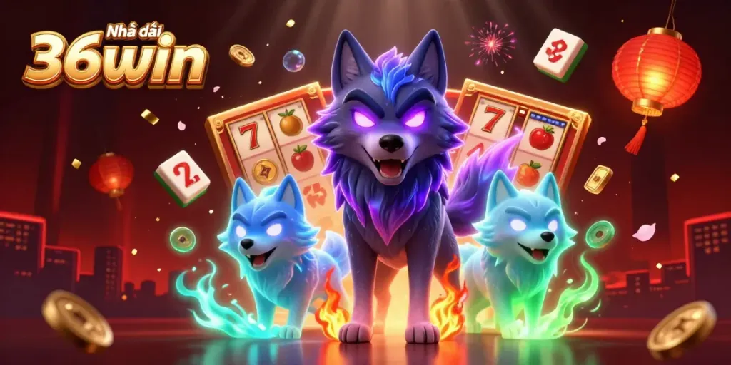 Engage with exciting slots and jackpots at Nhà cái 36win in a vibrant 3D casino scene.