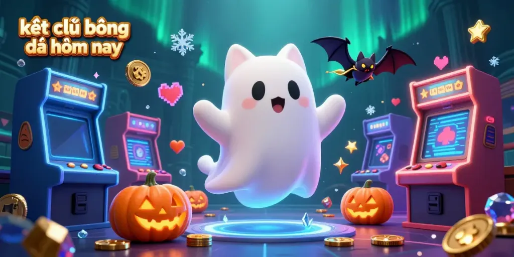 Experience thrilling outcomes with kết quả bóng đá hôm nay in a vibrant 3D haunted casino illustration.