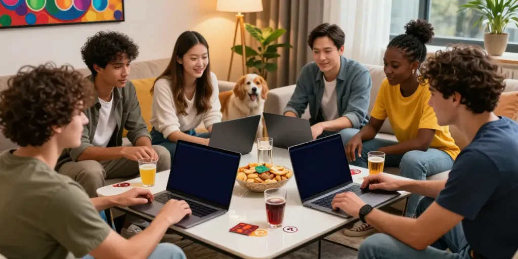 Casino Gratuit sans depot gaming scene with friends enjoying online play