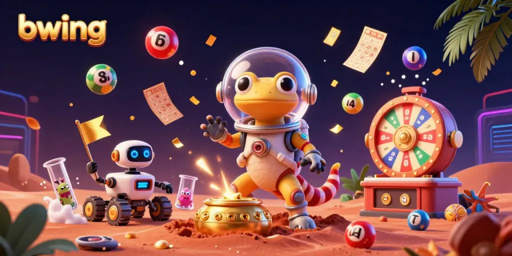 Experience bwing excitement with a colorful casino scene featuring a Martian gecko and dynamic gaming elements.