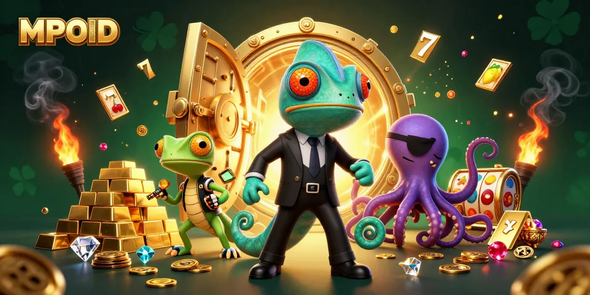 MPOID showcases vibrant 3D casino illustration with a secret agent chameleon and thrilling game elements.
