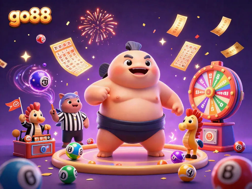 Engage with vibrant lottery excitement at go88, featuring colorful elements in a dynamic casino scene.