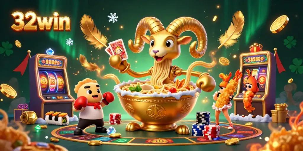 32win animated characters stack chips and deal cards in a vibrant casino scene.