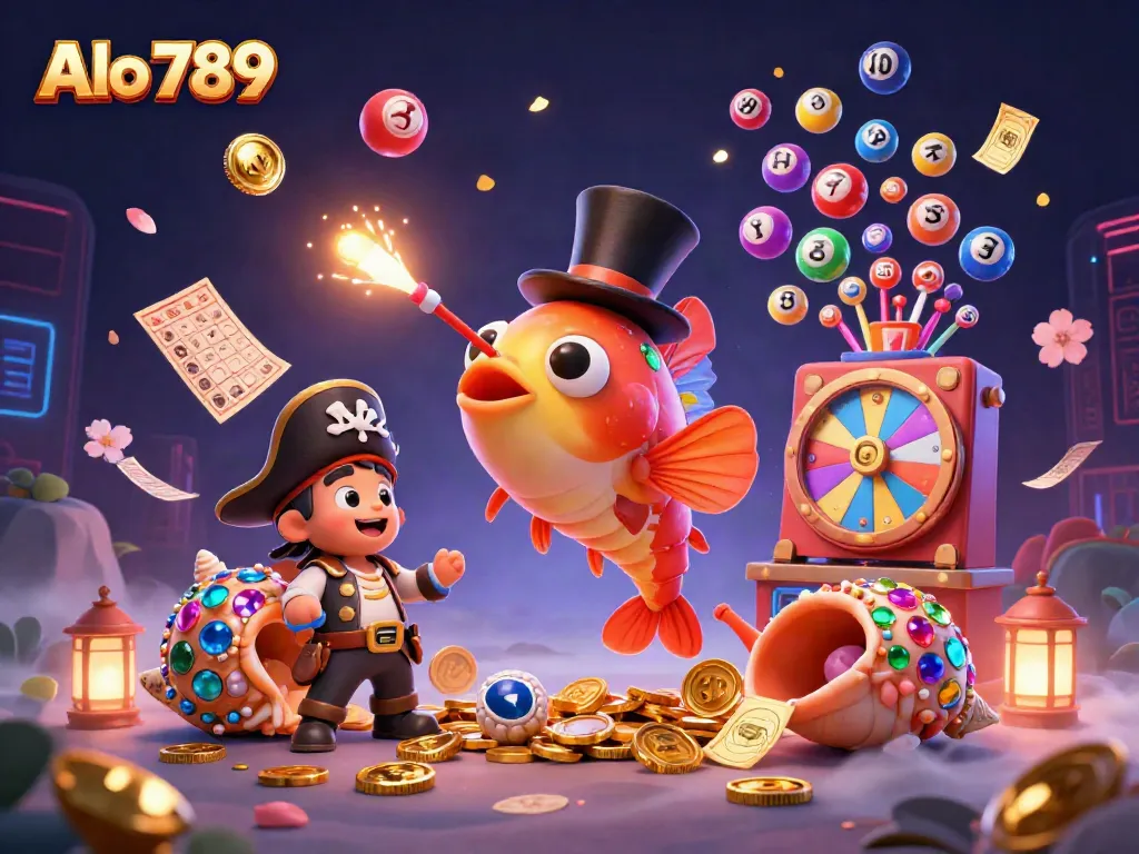 Experience the excitement of Alo 789 with a vibrant underwater scene showcasing dynamic gambling elements and characters.