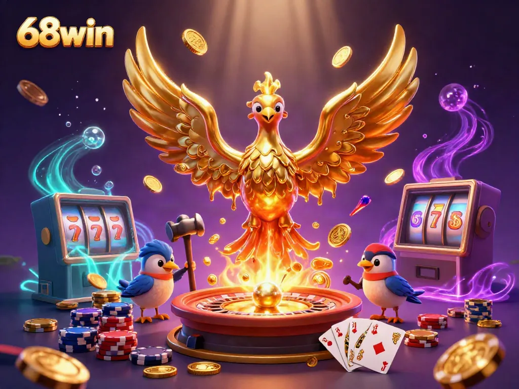 Experience thrilling wins with 68win as the golden phoenix rises, bringing cascading coins and vibrant games.